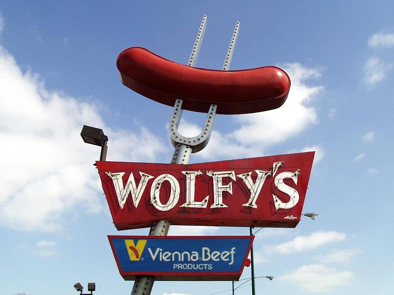 Wolfy Sign Wolfy’s: No frills Chicago style street food - Roadfood