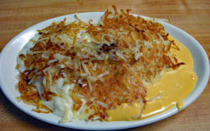 Breakfast horseshoe is a mountain of hash browns