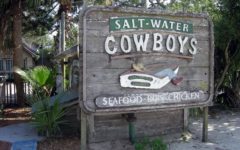 A welcome sign at Saltwater Cowboys in St. Augustine, FL