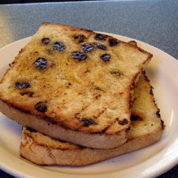 Two thick slices of well-buttered raisin toast