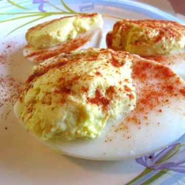 Creamy deviled eggs dusted with paprika