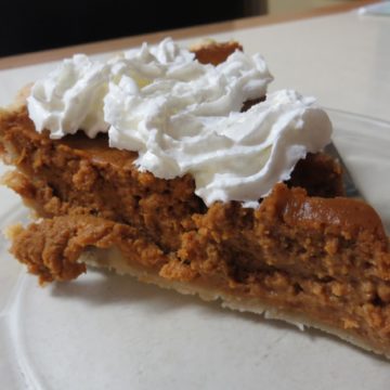 Pumpkin pie topped with whipped cream... tenderloins and sugar cream pie