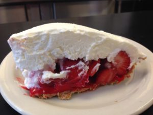 A slice of cream-topped strawberry ice box at Strawn's Eat Shop in Shreveport, LApie at