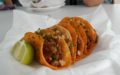 Chile-orange beef and salsa fill a trio of tacos