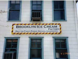The sign at Brooklyn Ice Cream Factory in Brooklyn, NY