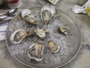 A plate of chilled oysters at Swan Oyster Depot restaurant in San Francisco, CA
