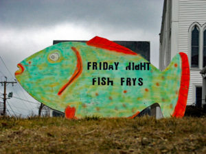 Sign advertises Friday night fish fry.