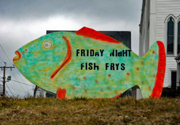 Sign advertises Friday night fish fry.