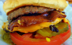 Double bacon cheeseburger, fully dressed