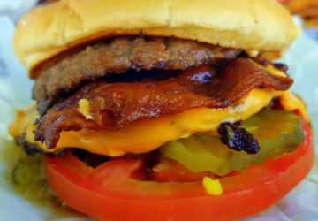Double bacon cheeseburger, fully dressed