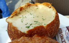 Chowder in a bowl of sourdough bread