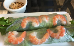 Spring rolls with see-through wrap that shows the shrimp within