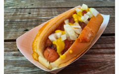 Bunned hot dog topped