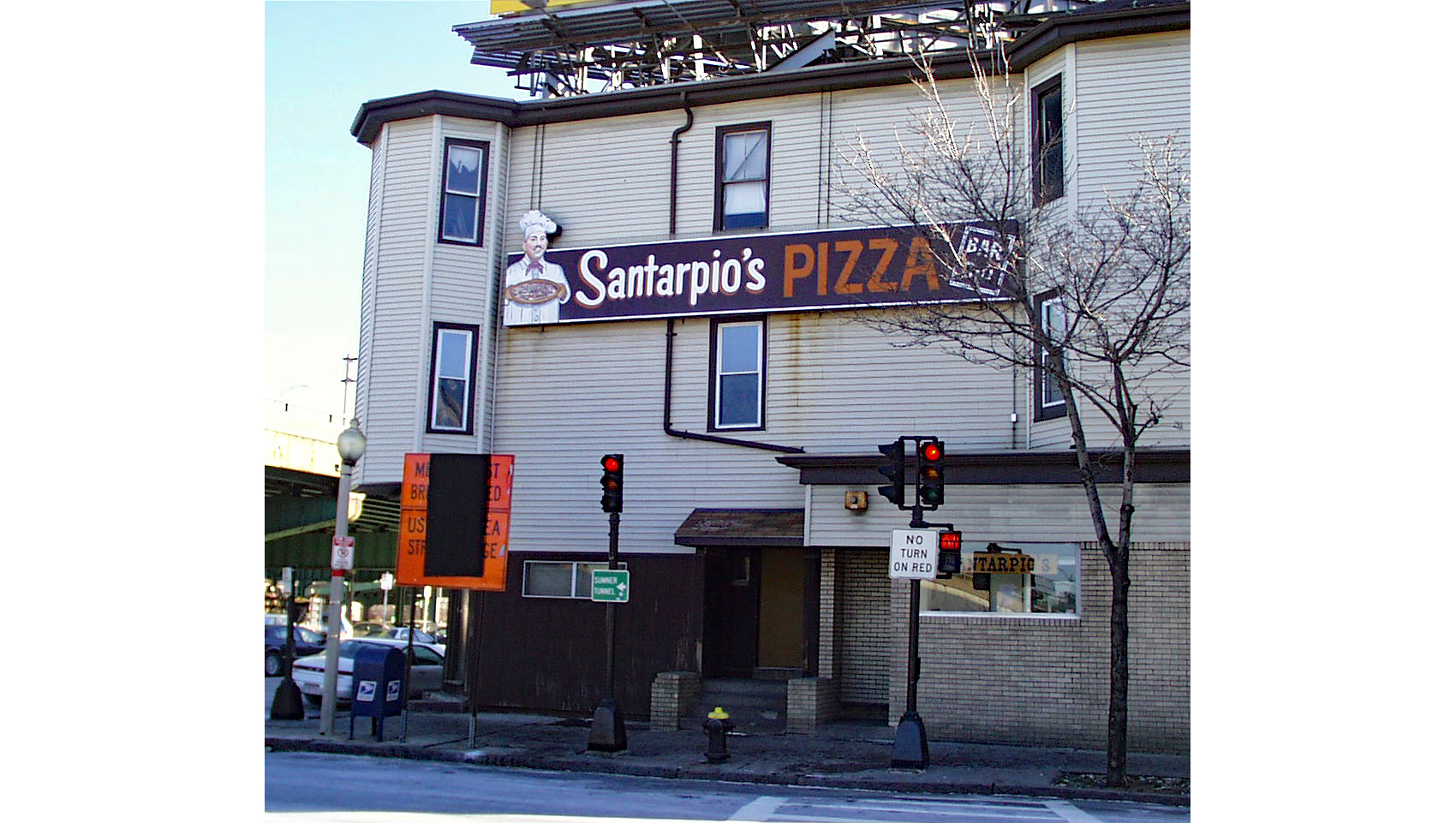 The exterior of Santarpio's Pizza in Boston, MA