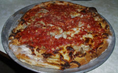 A whole Neapolitan Pizza at Santarpio's Pizza in Boston, MA