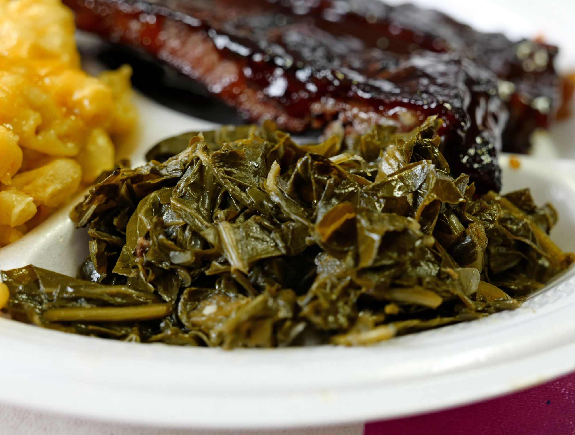 A plate of collard greens at Rays Smokehouse