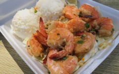 Shrimp scampi in a Styrofoam container