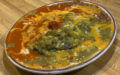 Blue corn enchilada, Christmas style -- with both red and green chile