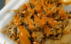 Mustard sauce drizzled on pulled pork ... roadside barbecue
