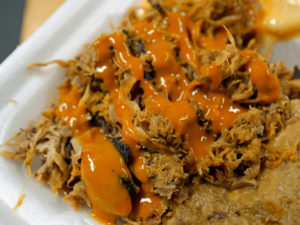 Mustard sauce drizzled on pulled pork ... roadside barbecue