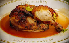 A plate of baked chicken at Frog and The Hen restaurant