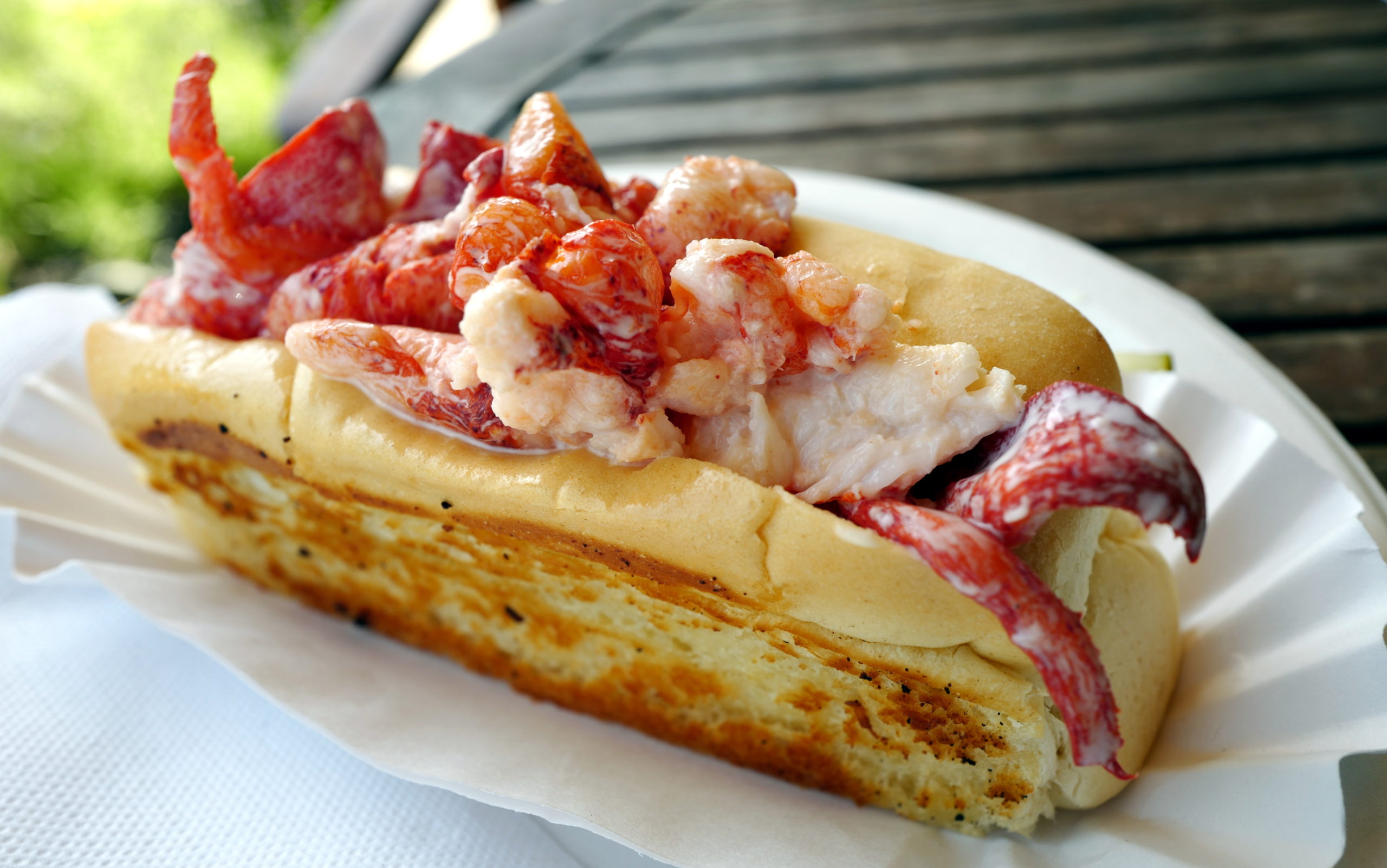 Picked lobster meat is piled high in a long bun that has been butter-grilled on its sides ... Maine lobster roll