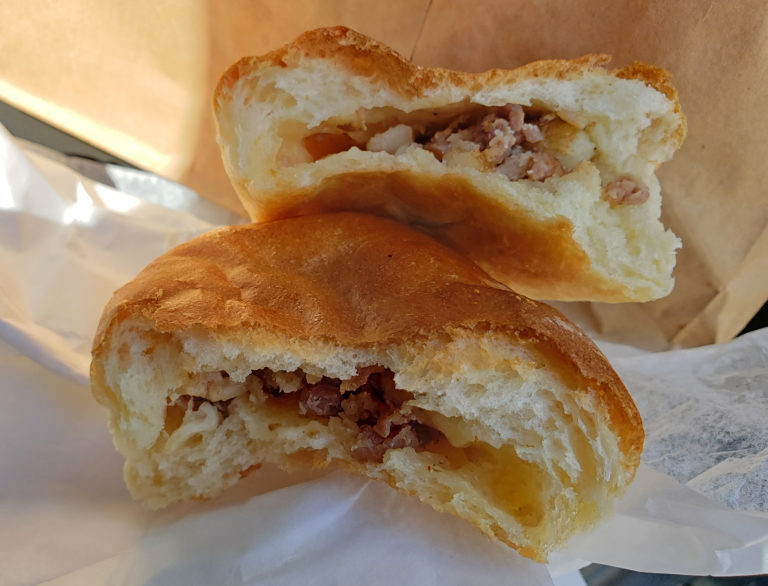 Lithuanian bacon bun Roadfood