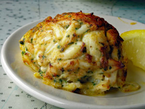 Close view of a lump crab cake, broiled ... Maryland crab cake heaven