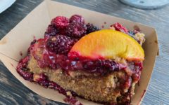 Coffee Cake with fruit on top at Isles Bun and Coffee