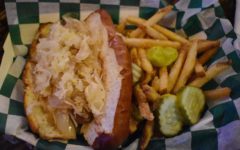 Bratwurst and a side of fries at Milwaukee Brat House