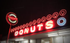 Gibson's Donuts neon sign at night