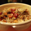 Wild rice becomes a pudding with hazelnuts, craisins, heavy cream, and maple syrup