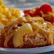Hamburger steak smothered with grilled-soft onions.