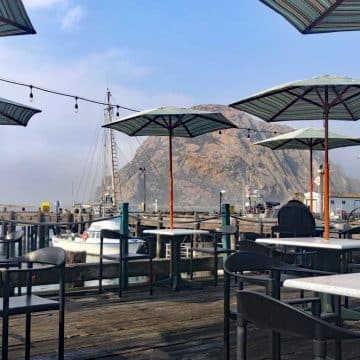 View of Morro Rock from the tables of Tognazzini's Dockside Too