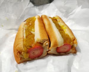 A foot-long hot dog cut in half ... a Chattanooga best