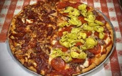 Half-and-half pizza: BBQ & Italian meats & veggies ... Memphis BBQ Italian style