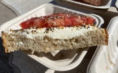 Sourdough toast with cream cheese and tomato