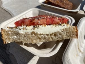 Sourdough toast with cream cheese and tomato
