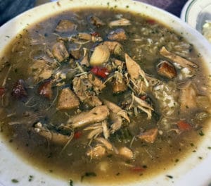 Bowl of chicken & sausage gumbo ... Cajun food in a local cafe