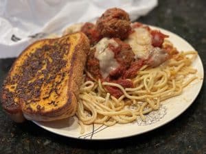 A plate of spaghetti and meatballs at Goodfellas Cafe in Corona, CA