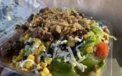 The Sizzling steak salad at Lettuce Toss It in Chino Hills, CA